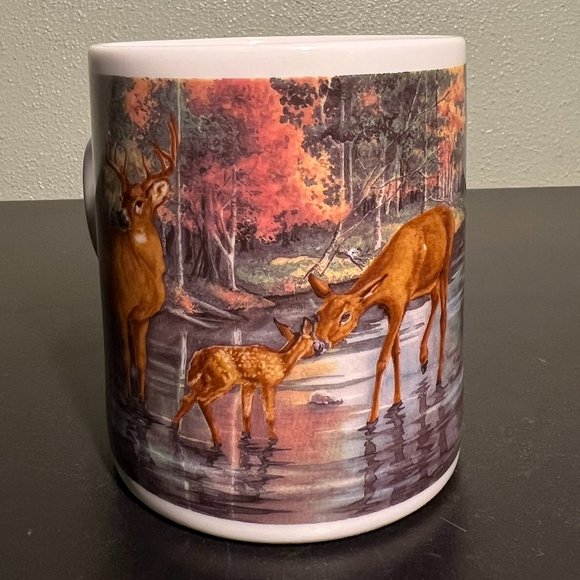 Two Vtg FRIENDS OF THE WETLANDS  Deer, Fawn, Doe & Buck, Woodland Ceramic Mugs - Picture 5 of 12